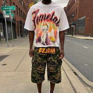 เสื้อยืดผ้าฝ้าย 100% หนานุ่ม ขอบดิบ ดีไซน์หรูหรา ตกแต่งด้วยคริสตัลสั่งทำพิเศษ พิมพ์ลายกราฟิกขนาดใหญ่ สำหรับผู้ชาย - Product Image 1