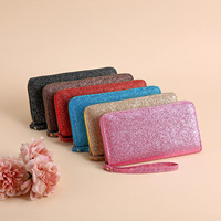 Dompet Multi Slot Kartu Berkilau Kapasitas Besar dengan Tali Pergelangan Tangan, Dompet Panjang Kulit PU Glitter dengan Ritsleting untuk Wanita, Cocok untuk Hadiah Pesta