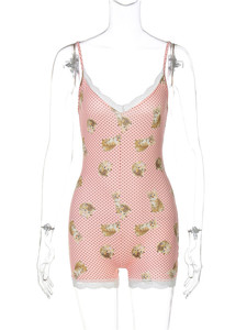 Женский облегающий комбинезон с кружевными вставками и леопардовым принтом в стиле Y2K, без рукавов, летний, дышащий, для улицы и вечеринок - Product Image 6