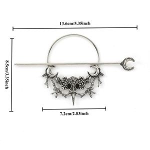 Horquilla para el pelo vintage vikinga gótica de luna de bruja, accesorio de aleación de plata para el pelo largo, horquilla retro misteriosa con calavera de cuervo - Product Image 5