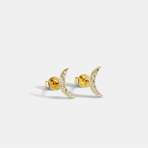 ต่างหูทรงพระจันทร์เสี้ยวประดับเพชรซิร์คอน ชุบทอง 14k PVD สำหรับทุกเพศ รุ่นทันสมัยปี 2024 เหมาะสำหรับโอกาสวันครบรอบ - Product Image 1
