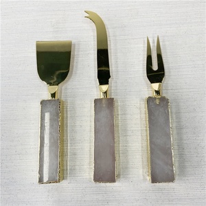 จำนวนมากผู้ผลิต3ชิ้นสีขาวหินอ่อนสีชมพูชีสส้อมมีดและ Rose Gold Quartz ชีสมีด - Product Image 1