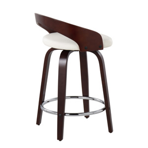 Modern Solid Wood Frame Bar <b>Stool</b> with Swivel and White Faux Leather Seat for Kitchen & Restaurant Commercial Use Set of 2 - Product Image 2
