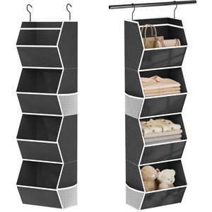 Hanging Closet Organizer 4 <b>Shelf</b> Foldable Fabric Storage For Bedroom Clothes With Mesh Pocket <b>Hook</b> Type 33x15x85cm - Product Image 1