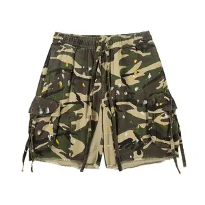 New Design Drawstring Washed Casual Camouflage Multi Pocket Cargo Shorts For Men