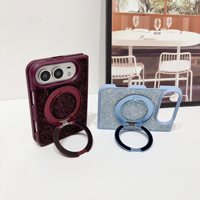Étui de téléphone magnétique de luxe avec anneau métallique brillant et support diamanté pour iPhone Duo