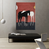 Peinture à l'huile abstraite de cheval peinte à la main, art animal minimaliste noir et blanc pour la décoration intérieure