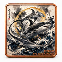 Pièce de défi Enso dorée en cuivre pur de 5 oz, motif requin Sumi-e 3D coloré sur mesure, art japonais, cadeau souvenir, OEM ODM disponible