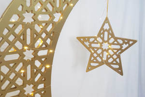 Bestseller decorazione da tavola in legno stella mezzaluna dorata per Eid Al Fitr & Ramadan Mubarak Moon Star dipinte forniture musulmane - Product Image 5