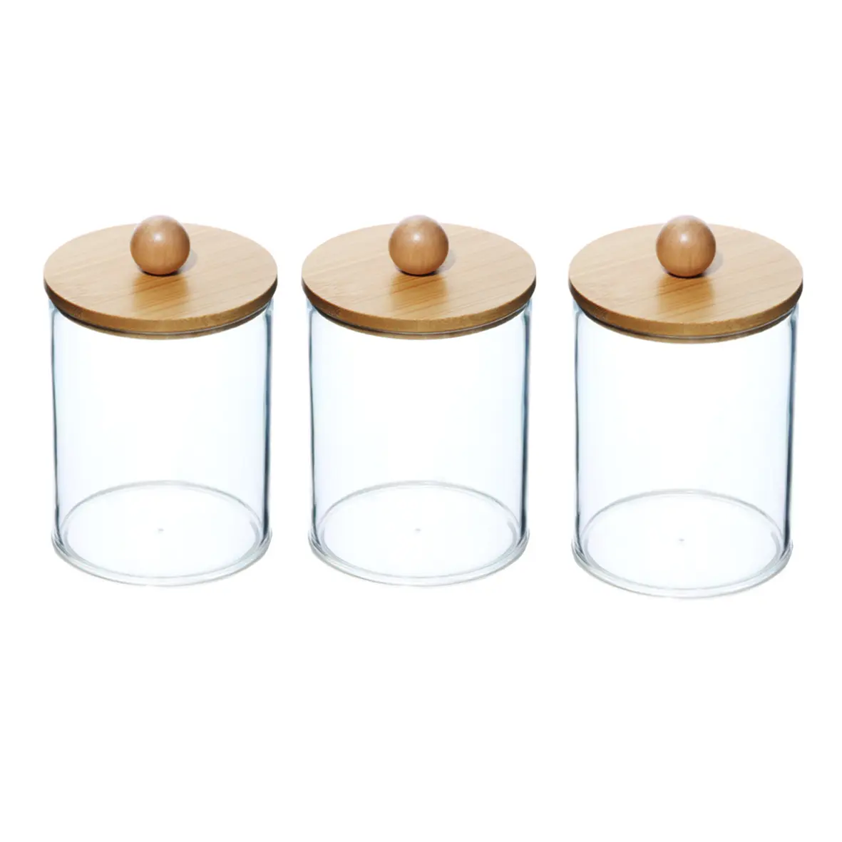 2 Packungen Qtip Halter dickes Glas Apotheke-Gläser transparente Baumwoll-Schrubbenkanne staubdichte Aufbewahrungsbox