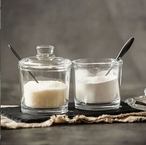 <span class=keywords><strong>Set</strong></span> classico di zuccheriere in vetro trasparente con coperchio per servire cucchiaio di sale vaso di pepe contenitore per Dispenser di condimenti - Product Image 5
