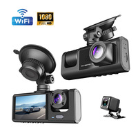 Caméra embarquée DVR 3 canaux 1080p avec écran LCD, WiFi, capteur G, enregistreur de conduite automobile, vision nocturne, enregistrement grand angle