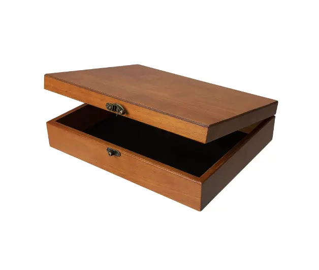 Caixa de madeira vintage para guardar jóias, caixa de tesouro com trava de latão (acabamento cereja claro), do Velho Mundo