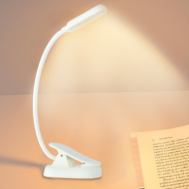 2 Color Modes Eye Care No Blue Light Full Spectrum White LED Book Reading Light Clip Stepless Dimming Rechargeable 1000mAh