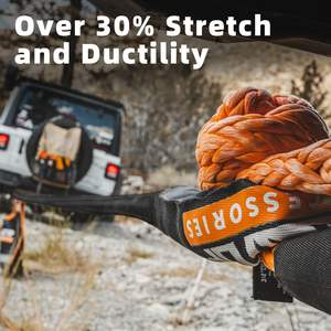 Corde de récupération cinétique, 48000 lb (1po x 30ft noir) Extreme Duty 30% élasticité énergie Snatch Strap pour véhicule tout-terrain <span class=keywords><strong>4x4</strong></span> - Product Image 5