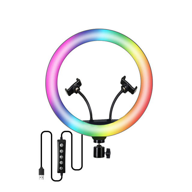 12inch RGB LED Portable Selfie Ring Light Dimmable Fill Light with Dual Phone Holders Tripod Stand for Video Photography Makeup