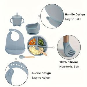 Ensembles d'assiettes et <span class=keywords><strong>de</strong></span> bols antidérapants pour enfants <span class=keywords><strong>de</strong></span> 6 PCS avec tasse <span class=keywords><strong>de</strong></span> bib réglable, fourchettes et cuillères <span class=keywords><strong>de</strong></span> sil - Product Image 4
