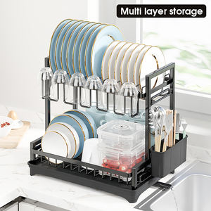 Doppio strato espandibile in filo metallico regolabile piatto personalizzato <span class=keywords><strong>ciotola</strong></span> piatto di stendino ripiano sopra il lavandino con vassoio di scarico - Product Image 2