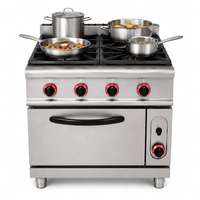 Cuisinière professionnelle à 4 brûleurs à gaz en acier inoxydable avec base de rangement pour équipement de cuisine de restaurant