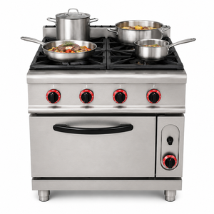 Estufa de Gas Comercial de 4 Quemadores, de Acero Inoxidable, con Base de Almacenamiento, para Equipamiento de Cocina de Restaurante - Product Image 1