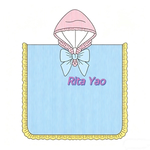 Costume da bagno estivo per bambina con cappuccio in seersucker ricamato, balze e fiocco, fodera in spugna bianca, abbigliamento da spiaggia per bambini 2026 - Product Image 4