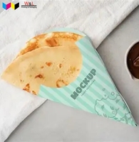 Emballage en papier biodégradable en forme de cône pour crêpes, personnalisable avec logo, en matériau alimentaire 100% jetable, différentes tailles