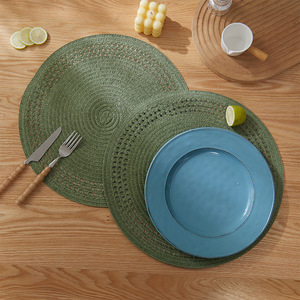 <b>Round</b> Woven Placemats Heat Insulating <b>Table</b> Mats Nordic Style Solid Color <b>Round</b> Shape Green Off <b>White</b> Gray - Product Image 3
