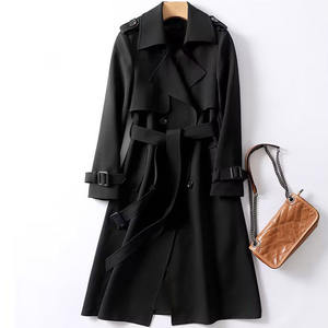 Manteau trench pour femme de style britannique, mi-long, ceinture, couleur unie, tendance - Product Image 3