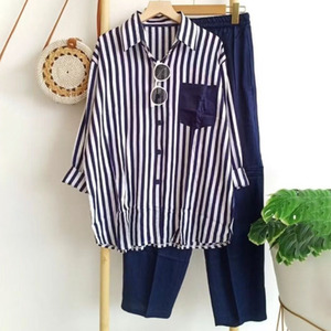 Costume décontracté rayé à manches longues pour femmes SMLXLXXLXXXL4XL5XL avec étiquettes Exportation Asie du Sud-Est - Product Image 4