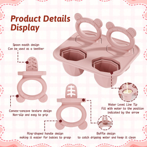 Moule à sucettes glacées et anneau de dentition en silicone pour bébé, bac à glaçons pour aliments pour bébés, pour crème glacée maison et sevrage dirigé par l'enfant Issili - Product Image 3