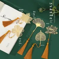 Marque-pages en laiton plaqué or modernes, vente en gros du fabricant, cadeaux créatifs culturels chinois ajourés, feuille d'érable, feuille de ginkgo