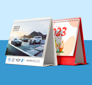 Promotional Custom Logo Printed Vertical Horizontal Spiral Wire Monthly Stand Flip Long Unique Table Desk Calendar 2023