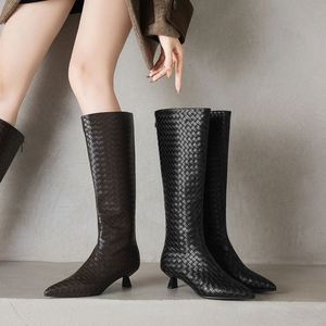<span class=keywords><strong>Botas</strong></span> Largas Sexys con Punta en Pico para <span class=keywords><strong>Mujer</strong></span>, Moda Otoño Invierno 2025, Tejidas, para Fiesta, Vestido, Tacones Medios Finos, <span class=keywords><strong>Botas</strong></span> Altas hasta la Rodilla, Tallas Grandes 47 - Product Image 1