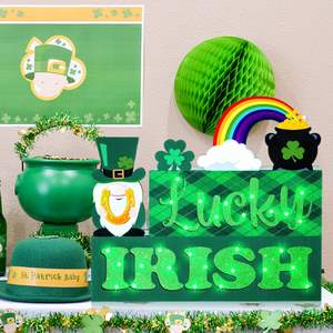 ของตกแต่งโต๊ะวันเซนต์แพทริก หมวกไม้ลายใบโคลเวอร์มีไฟ LED ของประดับตกแต่งโต๊ะอาหารสำหรับงานปาร์ตี้และของตกแต่ง - Product Image 6