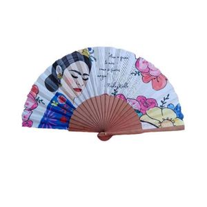 Éventail en bois couleur naturelle 23 cm, tissu 11,5 cm, écologique, logo personnalisé, cadeaux promotionnels, nouveau style innovant, peint – Vente chaude - Product Image 3