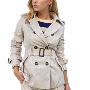 Individuelle lässige khaki Windstopper Revers Kragen Gürtel hohe Taille klassisch Doppelreihe Übergröße Jacke Kurze Jacke für Damen 2024