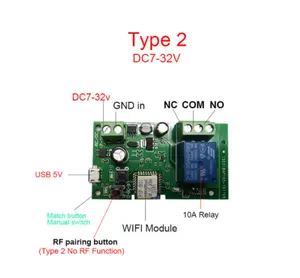 WifiRFスイッチモジュール1ウェイコントロール7-32vワイヤレスリモコンリレー1チャンネルホームボイスコントロール