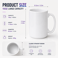 Taza de Cerámica de 15oz para Sublimación, Taza de Café Blanca con Asa y Interior de Color Personalizables, Venta al Por Mayor, Regalo Promocional, Proveedor OEM ODM