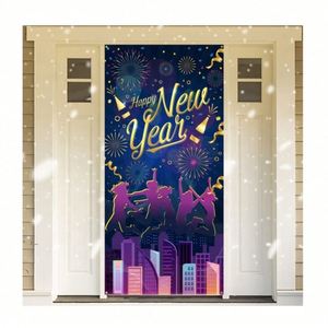 ผ้าคลุมมือจับประตูแบบสแปนเด็กซ์ลายธงประดับตกแต่งเทศกาลคริสต์มาส/ปีใหม่ปี 2023 พร้อมโลโก้สั่งทำพิเศษสำหรับแขวนภายนอก - Product Image 4