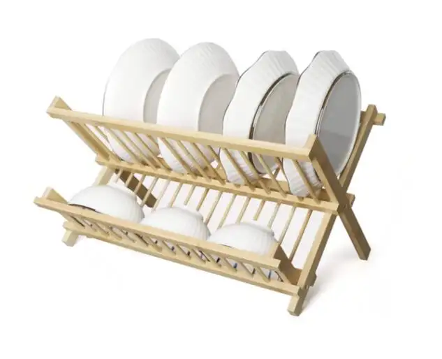 Wholesale Kitchen Foldable Bamboo Dish Plate Drainer Storage Rack