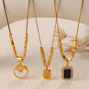 Collar con Colgante Geométrico Retro Francés, Cuadrado Negro de Acero Inoxidable con Diamantes, Joyería para Mujer, Regalo - Product Image 2