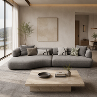 Canapé modulaire d'angle en tissu courbé de design moderne, structure intérieure en pin massif, ensemble de luxe personnalisable pour salon