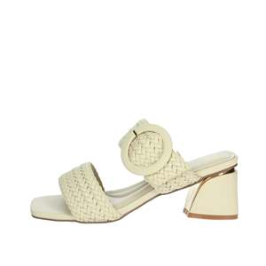 Sandalias de Tacón para Mujer Laura Biagiotti, Color Beige, con Tira Tejida y Tacón Cuadrado - Product Image 1