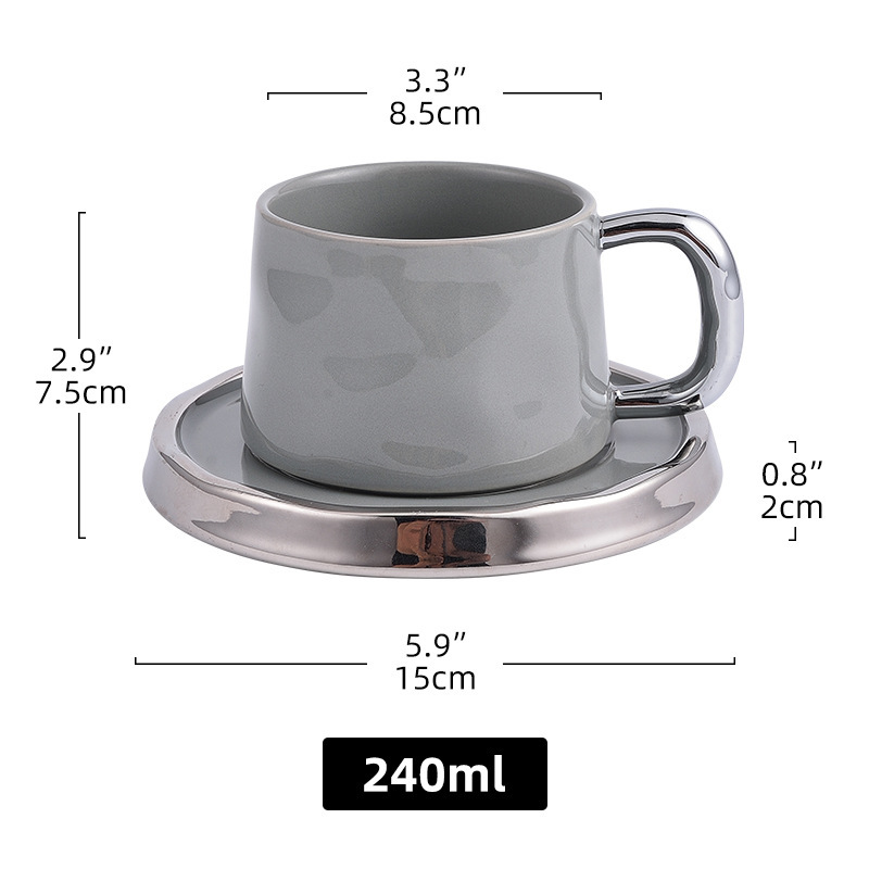 Tazza di caffè dritta e piattino ~ grigio chiaro-240ml