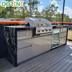 2021 Dorene lüks Modern modüler prefabrik dahili taşınabilir barbekü açık mutfak dolabı seti ızgara ve buzdolabı altında Pergola