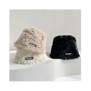 Korean version Autumn And Winter Fluffy Bucket Hat  Versatile Warm Lamb Wool Face Small Fisherman Bucket Hat