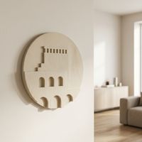 Art Deco Stone House Round Wall Art (LK-26081) - Décoration murale ronde en MDF pour salon