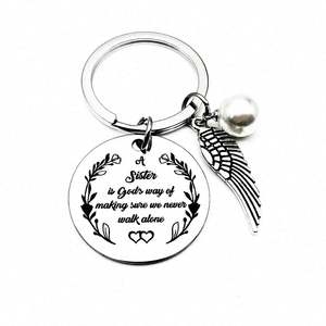 Llavero de Moda para Regalo de Navidad o Cumpleaños para Hermana, una Hermana es la Forma de Dios de Asegurar que Nunca Caminemos Solos, Llaveros con Alas de Ángel y Perla - Product Image 4