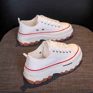 Zapatillas Blancas de Lona Transpirables con Suela Gruesa Estilo Coreano para <span class=keywords><strong>Mujer</strong></span>, Novedad de Verano 2026, con Cordones, Casuales para Estudiantes - Product Image 4