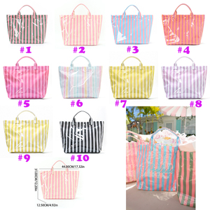Sac d'été de plage vierge à rayures, couleurs bonbon rose et bleu, pour la vente en gros - Product Image 6